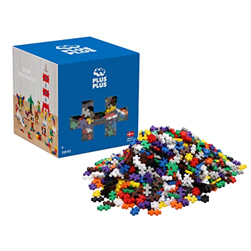PLUS PLUS - Open Play Set - 1200 Piece - Basic Color Mix, Construction Building Stem Toy, Interlocking Mini Puzzle Blocks for Kids