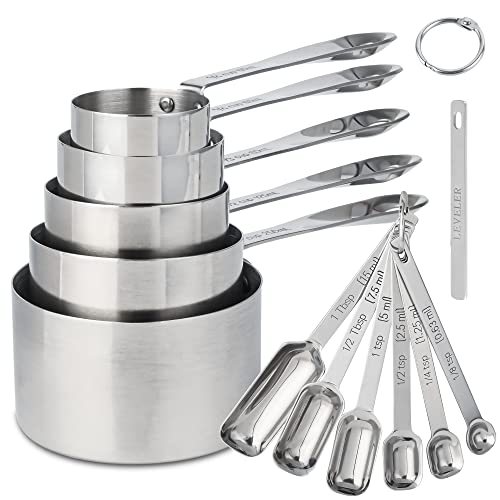 Nstezrne Measuring Cups and Spoons Set, 18/8 Stainless Steel Measuring Cups and Spoons Set of 12, Metal Measuring Cups Set, 5 Dry Measuring Cup Set and 6 Measuring Spoons Set With Leveler for Kitchen