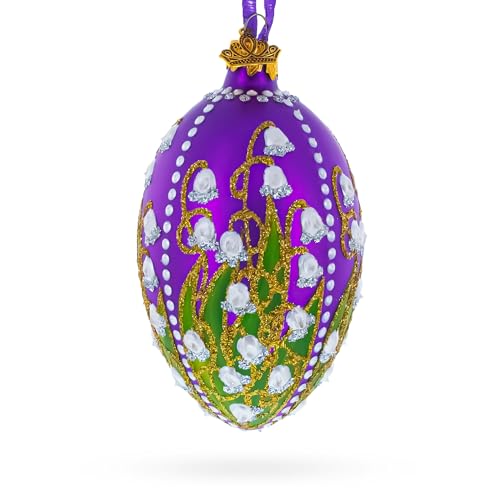 1898 Lilies of The Valley in Purple Royal Egg Glass Ornament 4 Inches