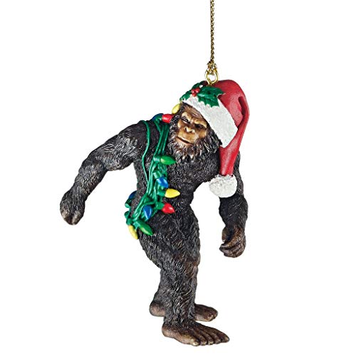 Design toscano yeti with santa hat funny christmas tree ornament, 2 inches wide, 1 inches deep, 3 inches high, brown bigfoot the holiday yetti