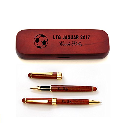 Personalized Solid Rosewood Pen Set for Soccer Coach