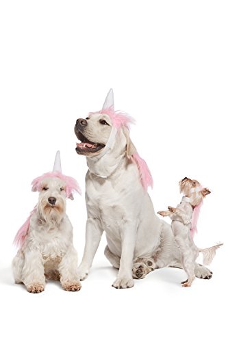 Pink Unicorn Costume For Dogs Pups Mane & Horn Headdress Wig Pet Dress Up Party (Small, Pink)