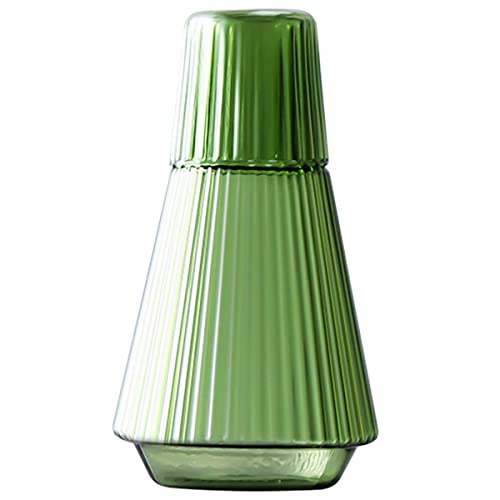 Sizikato 30 Oz Classic Striped Glass Bedside Night Water Carafe with Tumbler Glass.