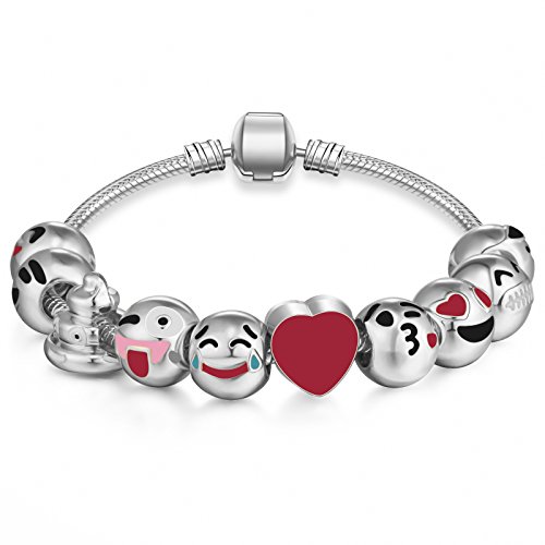 Emoticon Charms Bracelet - Silver Plated With 10 Pieces of Interchangeable Enamel Smile Faces #3