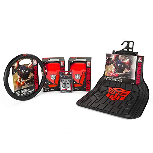 Pilot Automotive AMA-005 Transformers Autobot Interior Softgoods Fan Bundle Includes Floor Mats, Seat and Steering Wheel Covers and Emblem