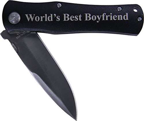 World's Best Boyfriend Folding Stainless Steel Pocket Knife, (Black Handle