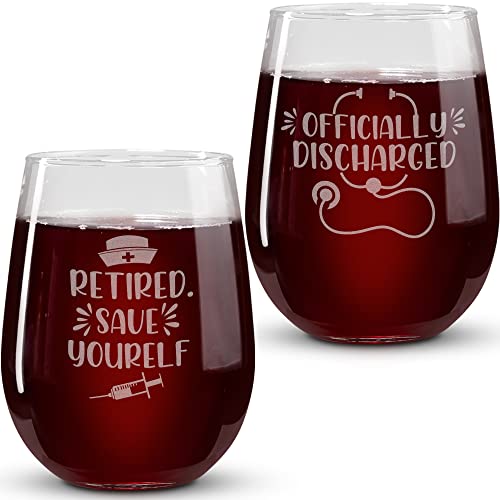 On The Rox Drinks Nurse Gifts for Women - 17 Oz Retired Nurse Stemless Wine Glass Set of 2 - Funny RN Gifts for Nurses - Retirement Gifts For Former Nurses - Nurse Gifts for Women and Men