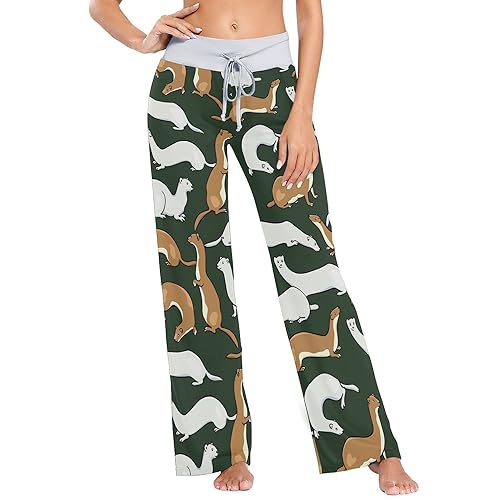 Fisyme Weasels Wolf Pajama Pants for Women Soft Comfy Pjs Bottoms Drawstring Wide Leg Jogger Lounge Yoga Sweat Pants Sleepwear, L