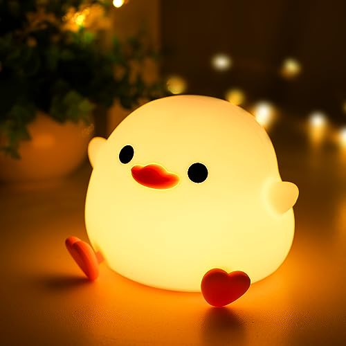 PSDRIQQ LED Cute Duck Night Light Nursery Nightlight Lamp Rechargeable Squishy Silicone Bedside Lamp with Tap Control Christmas Gift for Kids Girls Boys Women