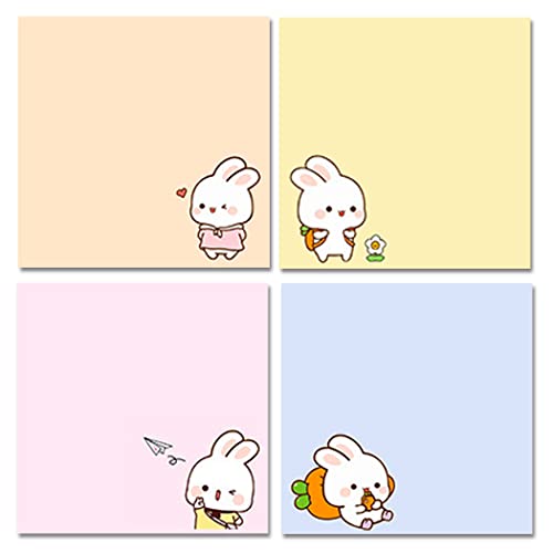 4 Pack 80Sheets Per Pack 3.15x3.15in Self-Stick Note Pads, Kawaii Sticky Notes,Cute Sticky Notes,Korean Sticky Notes,cute stationary,cute school supplies aesthetic (Happy Rabbit)