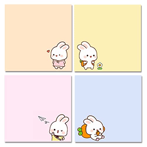 4 Pack 80Sheets Per Pack 3.15x3.15in Self-Stick Note Pads, Kawaii Sticky Notes,Cute Sticky Notes,Korean Sticky Notes,Cute Stationary,Cute School Supplies Aesthetic (Happy Rabbit)