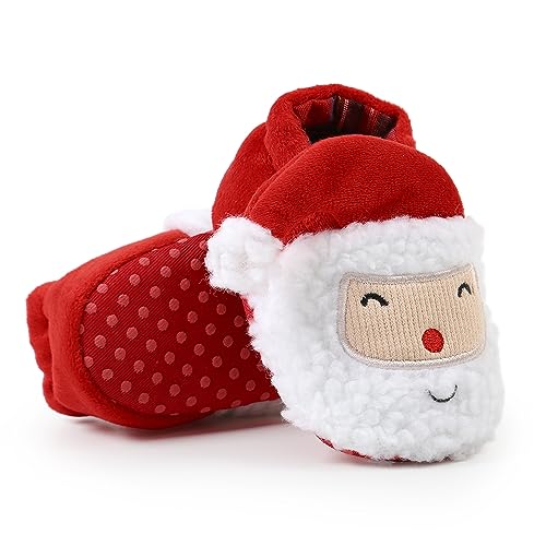 Ohwawadi Baby Christmas Booties Slippers Infant Boys Girls Cartoon Warm Shoes Soft Newborn Crib Footwear Sock Shoes First Walkers Red 12-18 Months