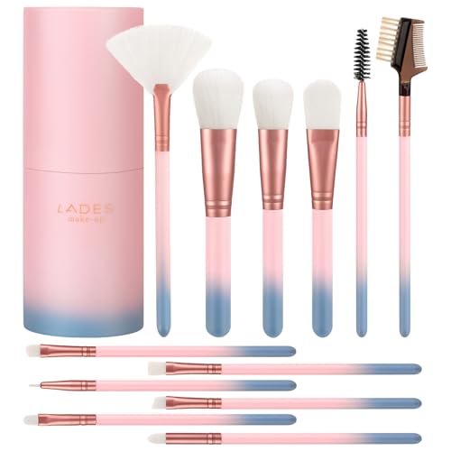 Makeup Brush Set with Case - 12 Pcs Makeup Brush Sets for Foundation Beauty Eyeshadow Blush Powder Concealer Contour Brushes Kit with Pink Case