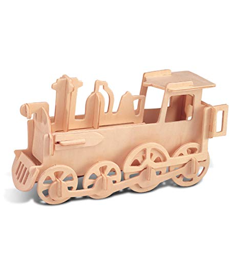 Puzzled 3D Puzzle Rolling Locomotive Train Wood Craft Construction Model Kit, Fun & Educational DIY Wooden Toy Assemble Unfinished Crafting Hobby Puzzle to Build & Paint for Decoration 30 Pieces Pack