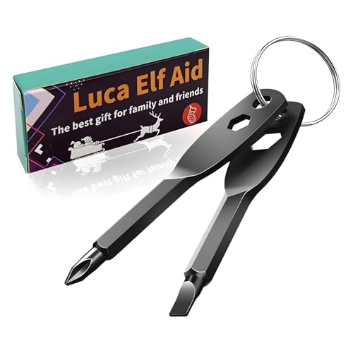 Luca Elf Aid Keychain Screwdriver Set Gifts for Men, Christmas Gifts Stocking Stuffers for Men, 4-in-1 Screwdriver Cool Gadgets White Elephant Gifts for Adults (Style 2/Black)