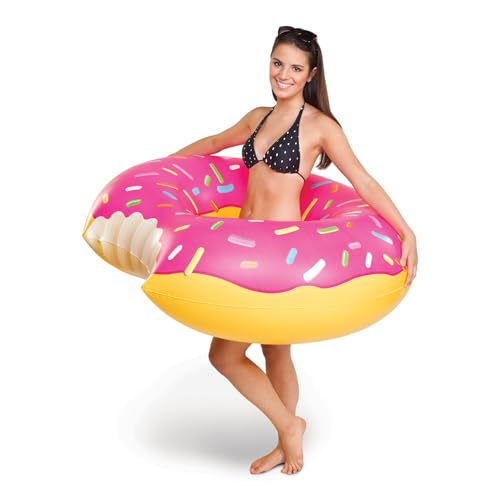 BigMouth Inc. Giant Frosted Donut Pool Float, 4' Wide, Inflatable Floatie Tube, Blow Up Swim Ring, Outdoor Summer Pool Party Water Toy