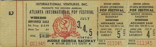 Jimi Hendrix Atlanta Pop Festival 1970 Concert Ticket Procol Harum Winter