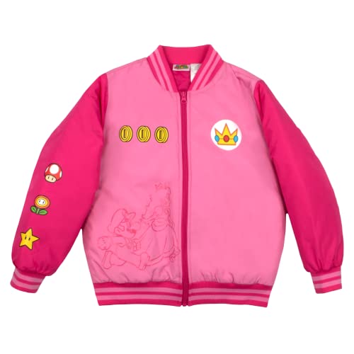 Nintendo Super Mario Bomber Jacket for Girls, Mario and Luigi Bomber Jacket (Peach Pink, Size 7/8)