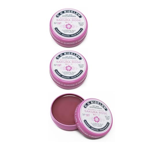 C.O. Bigelow All Purpose Salve Lip Balm Tins, Sakura Rose Salve Pack of 3 for Chapped Lips & Dry Skin - Moisturizing Lip, Cuticle and Skin Salves, 0.8 oz each