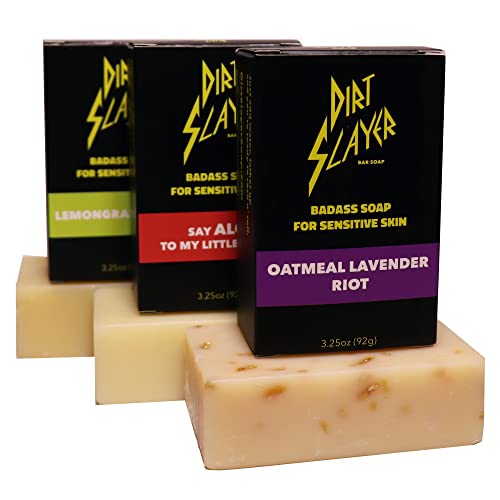 Dirt Slayer All Natural Bar Soap (3 Pack Variety Oatmeal Lavender/Aloe/Lemongrass)