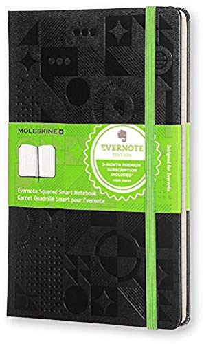 Moleskine Evernote Smart Notebook, Hard Cover, Large (5' x 8.25') Squared/Grid, Black, 176 Pages