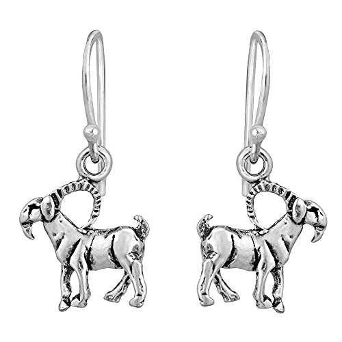 AeraVida Spirit Totem Goat .925 Sterling Silver Chinese Zodiac Dangle Earrings | Goat Sterling Dangle Earrings | Zodiac Dangle Earrings for Women | Chinese Zodiac Earrings for Women