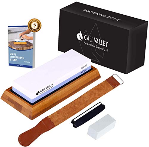 Cali Valley Whetstone 1000 6000 - Premium Professional Knife Sharpening Stone - Best Knife Sharpening Kit with Angle Guide, Flattening Stone & Leather Strop