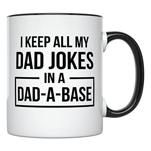 YouNique Designs - I Keep All Dad Jokes in Dad A Base Coffee Mug for Dad, 11 oz, Worlds Best Dad Mug, Funny Dad Mug, Fathers Day Coffee Mug from Daughter and Son, Funny Coffee Mugs (Black Handle)