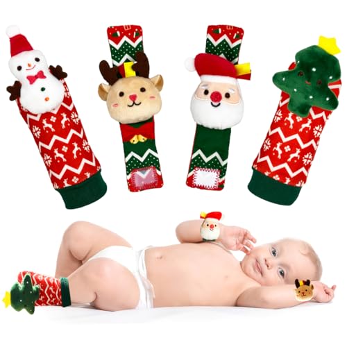 QINGQIU Baby Christmas Rattle Socks & Wrist Rattles Christmas Toys for Infant Toddlers Christmas Stocking Stuffers Gifts