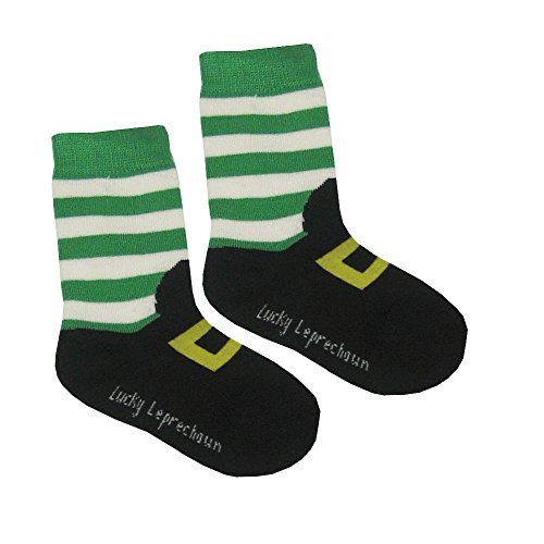 PDTXCLS Yasirona Dijkoo Kid's Socks With Leprechaun Foot Print, Black With Green And White Stripes