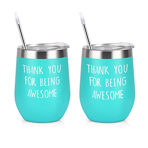 Thank You Gifts, Thank You for Being Awesome Wine Tumbler Set of 2, Inspirational Appreciation Birthday Gifts for Women Coworker Friends Teacher Her, Insulated Stainless Steel Tumbler(12oz, Mint)