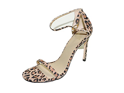 Stuart Weitzman Women's Nudistsong Dress Sandal Spotted Leopard tan High 4' heel 8.5 M