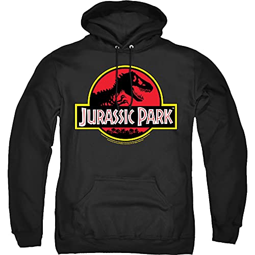 Popfunk Jurassic Park Classic Logo T Rex Pull-Over Hoodie Sweatshirt & Stickers (Black) X-Large