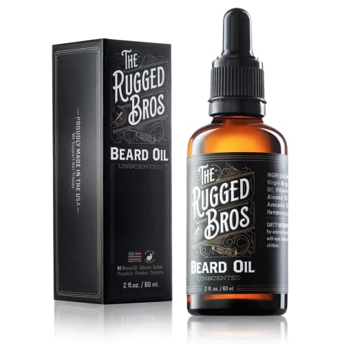 The Rugged Bros Beard Oil : with Argan Oil Serum and Jojoba Oils for Growth and Shine - Leave In Deep Conditioner, Softener, and Thickener, for all Beards and Mustaches (Unscented)