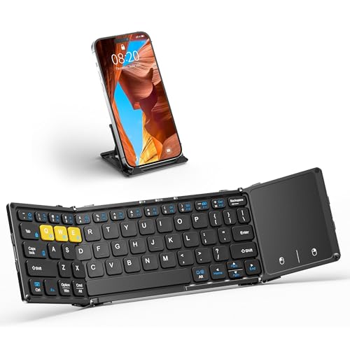 Artciety Foldable Bluetooth Keyboard, Wireless Portable Keyboard with Larger Touchpad, Pocket-Sized Folding Travel Keyboard for MacOS Android Windows iOS, Sync Up to 3 Devices (BT5.1 x 3)