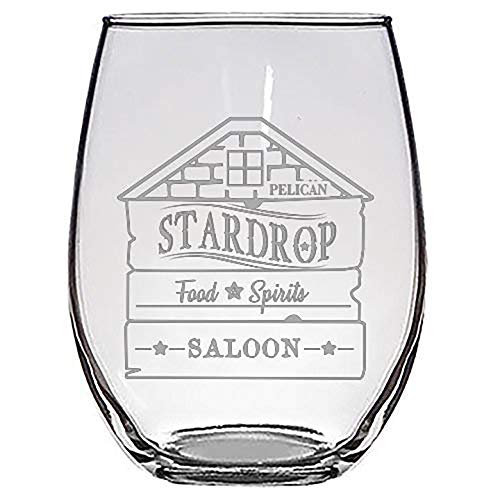 Hat Shark Stardrop Saloon Rustic Bar Food Game Parody Sign Logo - Laser Engraved Stemless Wine Glasses