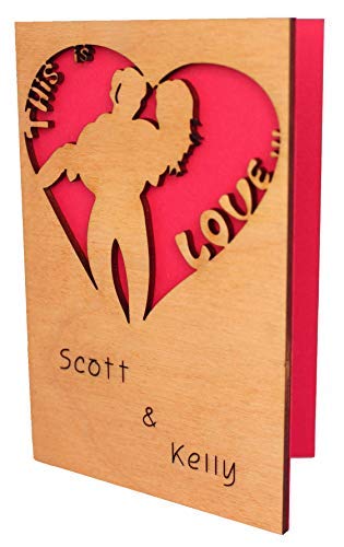 Customized Real Wood Valentines Day Card This is Love with Names Top Valentine Wedding Dating Wooden Anniversary Engagement gift for Him Man Husband Boyfriend or Her Woman Wife Girlfriend