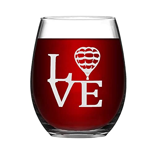 Wine Glasses Hot Air Balloon LOVE Funny Stemless Wine Glass Laser Engraved Whiskey Glass Shot Glass Unique Idea for Him, Her, Mom, Wife, Boss, Sister, BFF, Birthday Gifts for Coworker,15 oz