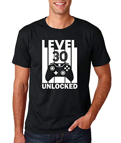 Level 30 Unlocked - Birthday Gift Awesome Video Game Gamer 30th Bday - Men's Tshirt (Black, Medium)