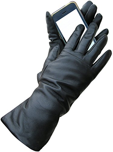 Fownes Women's Cashmere Lined Black Conductive Lambskin Leather Gloves 7/M