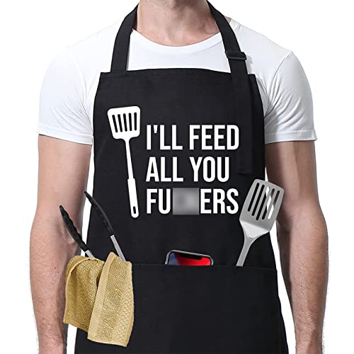 Miracu Funny Cooking Aprons for Men Women - Dad Gifts, Funny Gifts for Men Mom - Fathers Day Presents, Birthday Gifts for Dad Step Dad Brother Boyfriend Husband - Cool BBQ Grilling Chef Apron for Men