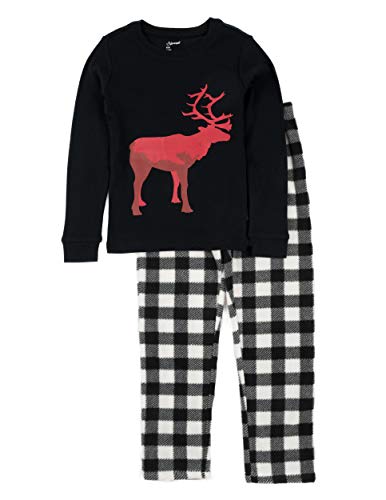 Leveret Kids & Toddler Boys Girls Cotton Top & Fleece Pants 2 Piece Christmas Pajamas Reindeer Plaid (Size 14 Years)
