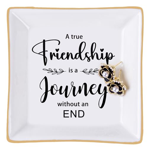 Piudee Friendship Gifts for Women Friends Ring Trinket Dish - A True Friendship Is A Journey Without An End, Christmas Mother's Day Birthday Gifts for Best Friend Women Long Distance Gift