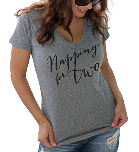 It's Your Day Clothing Napping for Two Soft Tri-Blend Women's V Neck Shirt,Premium Heather Gray,Medium