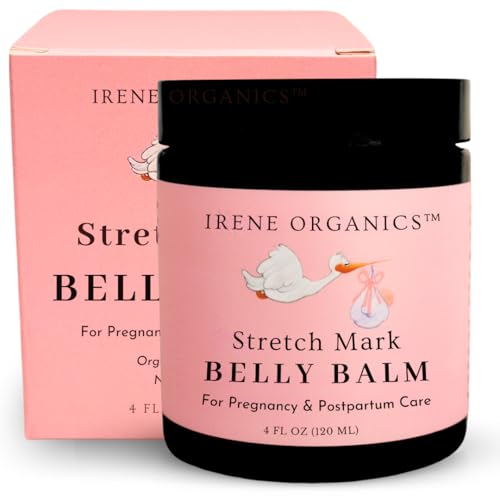 Organic Belly Butter for Pregnancy Stretch Mark Prevention and Treatment by Irene Organics - Award Winning Anti Stretch Mark Tummy Balm For Pregnancy and Postpartum 4oz - Hydrating Bump Cream