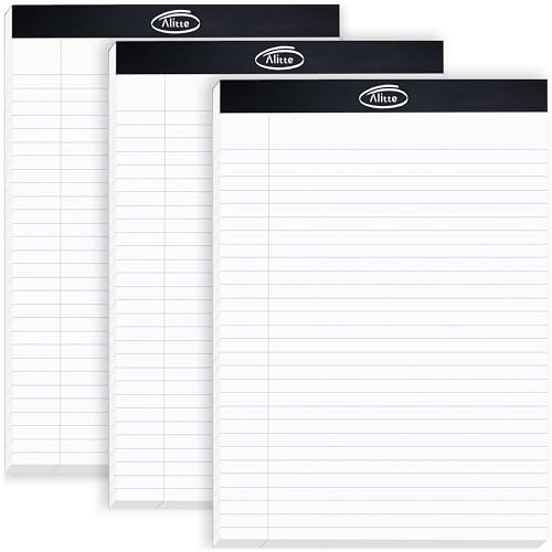 Alitte Legal Notepads 8.5 x 11, Pack of 3 - Perforated Wide Ruled Writing Pad - Premium Thick Paper, No Ink Bleeding - Blank Legal Pads For Home, Office, School, Business - 50 Sheets Per Notebook