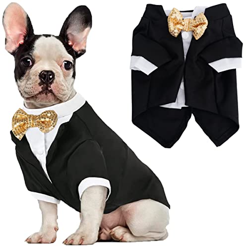 Dog Tuxedo, Formal Dog Clothes Shirt Costume Wedding Attire Party Bow Tie Suit, Dog Outfit for Small Medium Large Dogs Cats, Halloween Pet Costumes Birthday Puppy Clothing Christmas Apparel (M)