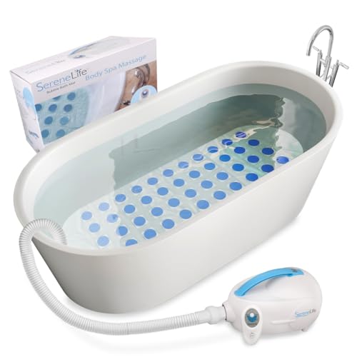 SereneLife Portable Spa Bubble Bath Massager - Thermal Spa Waterproof Non-slip Mat with Suction Cup Bottom, Motorized Air Pump & Adjustable Bubble Settings - Remote Control Included - PHSPAMT22
