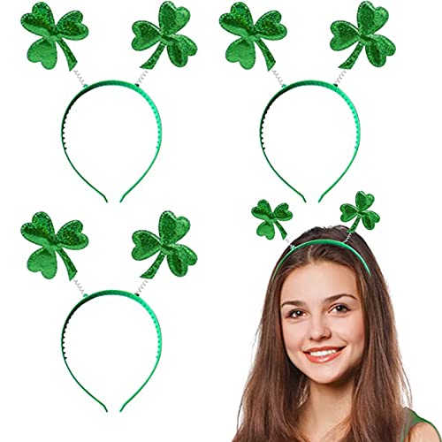 St Patricks Day Shamrock Headbands - 3 Pcs Green Clover Plain Hair Hoops Band Head Boppers Irish Party Favor Set Leprechaun Costume Accessories (Style C)