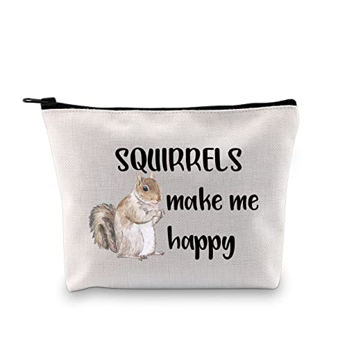 VAMSII Squirrel Makeup Bag Squirrels Make Me Happy Travel Bag Funny Squirrel Gifts for Squirrel Lovers Squirrel Zipper Pouch (Squirrels make me happy)